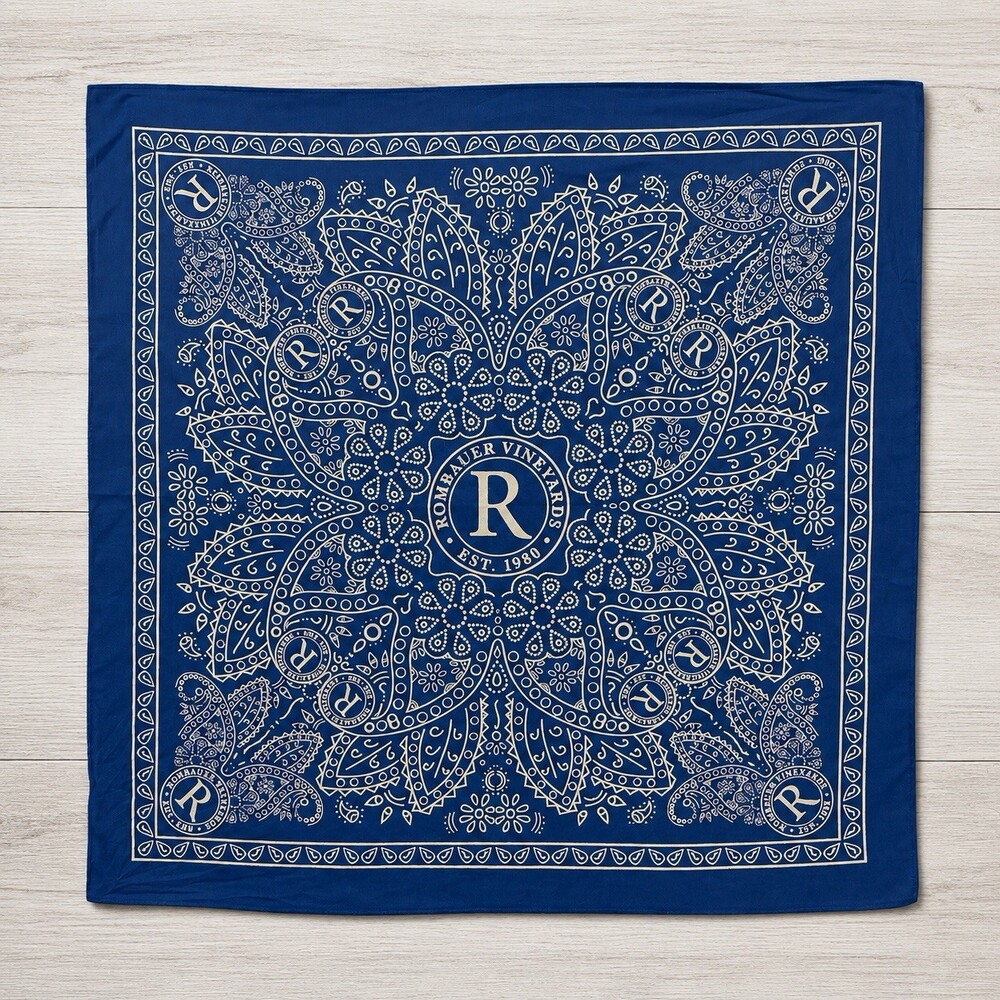 Rombauer Vineyards Bandana Blue Cream Napa Valley Wine Limited Edition Scarf